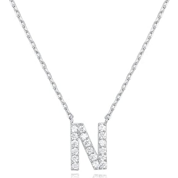 14K White Gold Initial Necklace Letter Dainty Diamond Gift Present A - O - Picture 14 of 16